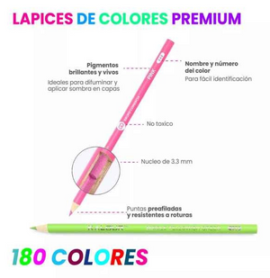 Kit De Lápices Colores Premium 180 Tonos Cromáticos Estuche